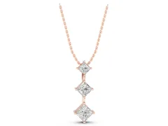 Three-Stone Princess Cut Diamond Pendant Set in Rose gold with Four-Prong Setting