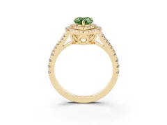 Fancy Green Pear Cut Diamond Double Halo Ring Set in Yellow gold with Pavé Band