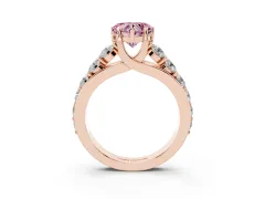 Fancy Pink Heart Cut Diamond Pavé Engagement Ring Set in Rose gold with Prong Setting
