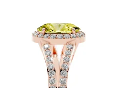 Fancy Yellow Oval Cut Diamond Halo Split Shank Pavé Ring Set in Rose gold with Prong Setting