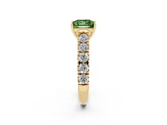 Fancy Green Princess Cut Diamond Solitaire Ring Set in Yellow gold with Cut-Down Micro Pavé Band and Prong Setting