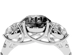 Fancy Black Round Cut Diamond Three-Stone Ring Set in Platinum with Pavé Band