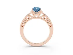 Fancy Blue Radiant Cut Diamond Halo Ring Set in Rose gold with Channel Set Band and Prong Setting