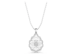 Round Diamond Halo Pendant Set in White gold with Filigree Frame