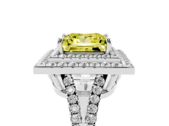 Fancy Yellow Princess Cut Diamond Double Halo Ring Set in Platinum with Pavé Band