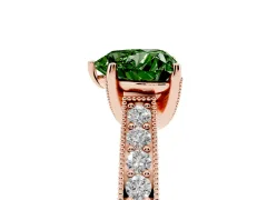 Fancy Green Heart Cut Diamond Solitaire Ring Set in Rose gold with Milgrain-Edged Pavé Band and Prong Setting
