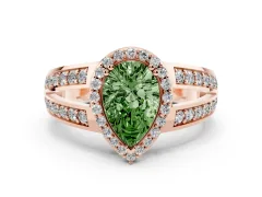 Fancy Green Pear Cut Diamond Halo Ring Set in Rose gold with Double Pavé Split Shank