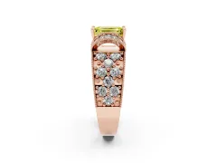 Fancy Yellow Emerald Cut Diamond Milgrain Halo Pavé Engagement Ring Set in Rose gold with Prong Setting