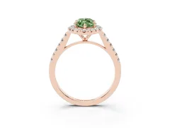 Fancy Green Marquise Cut Diamond Halo Pavé Engagement Ring Set in Rose gold with Prong Setting