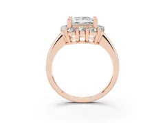 Princess Cut Diamond Halo Cluster Engagement Ring Set in Rose gold with Polished Band and Prong Setting