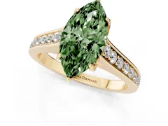 Fancy Green Marquise Cut Diamond Solitaire Pavé Engagement Ring Set in Yellow gold with Prong Setting