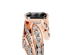 Fancy Black Emerald Cut Diamond Solitaire Ring Set in Rose gold with Layered Twist Pavé Band