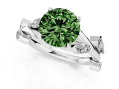 Fancy Green Round Cut Diamond Solitaire Ring Set in Platinum with Twisted Marquise Accent Band