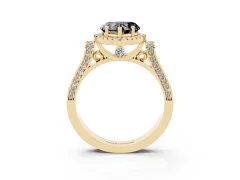 Fancy Black Heart Cut Diamond Halo Ring Set in Yellow gold with Twist Band and Pavé Accents