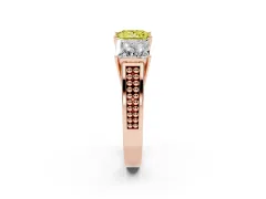 Fancy Yellow Princess Cut Diamond Three-Stone Ring Set in Rose gold with Textured Band