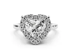 Heart Cut Diamond Cluster Halo Solitaire Ring Set in Platinum with Prong Setting