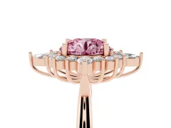 Fancy Pink Round Cut Diamond Cluster Halo Ring Set in Rose gold with Marquise and Round Accents