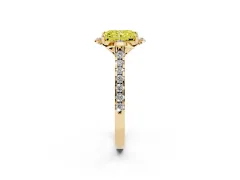 Fancy Yellow Radiant Cut Diamond Solitaire Ring Set in Yellow gold with Pavé Band and Floral Prong Setting