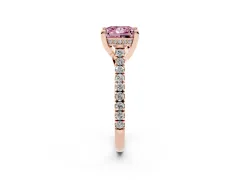Fancy Pink Princess Cut Diamond Solitaire Ring Set in Rose gold with Brilliant Pavé Band and Prong Setting