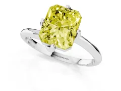 Fancy Yellow Radiant Cut Diamond Solitaire Engagement Ring Set in White gold with Classic Plain Band