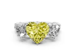 Fancy Yellow Heart Cut Diamond Three-Stone Ring Set in Silver with Braided Band