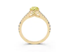 Fancy Yellow Pear Cut Diamond Split Shank Pavé Engagement Ring Set in Yellow gold with Prong-Held Center Stone