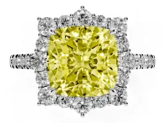 Fancy Yellow Cushion Cut Diamond Halo Ring Set in Silver with Pavé Band and Prong Setting