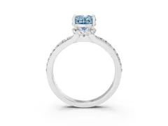 Fancy Blue Oval Cut Diamond Solitaire Ring Set in White gold with Channel Set Band and Prong Setting