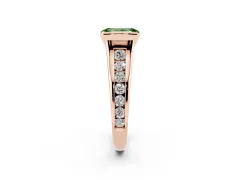 Fancy Green Emerald Cut Diamond Bezel-Set Solitaire Ring Set in Rose gold with Channel-Set Band