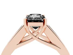 Fancy Black Emerald Cut Diamond Solitaire Ring Set in Rose gold with Channel-Set Accent Stones and Prong Setting