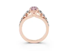 Fancy Pink Marquise Cut Diamond Solitaire Ring Set in Rose gold with Pavé-Set Band and Prong Setting