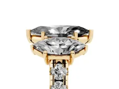 Fancy Black Marquise Cut Diamond Three-Stone Ring Set in Yellow gold with Pavé Band