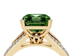Fancy Green Asscher Cut Diamond Split Shank Pavé Engagement Ring Set in Yellow gold with Prong-Set Center Stone
