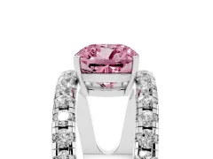 Fancy Pink Cushion Cut Diamond Split Shank Pavé Solitaire Ring Set in Platinum with Open Shank Design