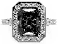 Fancy Black Radiant Cut Diamond Halo Engagement Ring Set in Platinum with Accent Split Shank Band