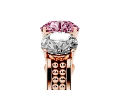 Fancy Pink Round Cut Diamond Three-Stone Ring Set in Rose gold with Textured Band
