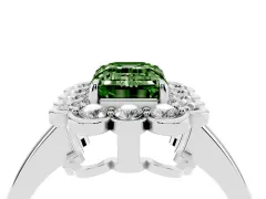 Fancy Green Emerald Cut Diamond Halo Cluster Engagement Ring Set in Platinum with Solitaire Band and Prong Setting