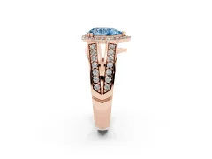 Fancy Blue Pear Cut Diamond Halo Ring Set in Rose gold with Double Pavé Split Shank