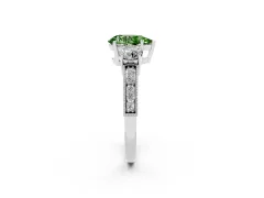 Fancy Green Pear Cut Diamond Three-Stone Ring Set in Silver with Round Side Stones and Pavé Band