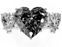 Fancy Black Heart Cut Diamond Three-Stone Ring Set in Platinum with Braided Band