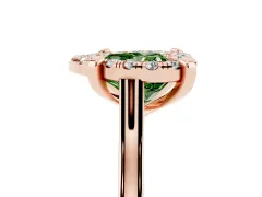 Fancy Green Heart Cut Diamond Cluster Halo Solitaire Ring Set in Rose gold with Prong Setting