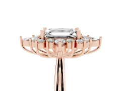 Emerald Cut Diamond Cluster Halo Ring Set in Rose gold with Marquise and Round Accents