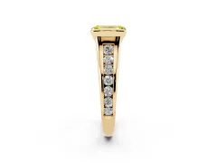 Fancy Yellow Emerald Cut Diamond Bezel-Set Solitaire Ring Set in Yellow gold with Channel-Set Band