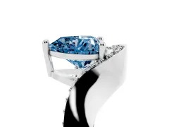 Fancy Blue Heart Cut Diamond Solitaire Engagement Ring Set in Platinum with Pavé Shoulders