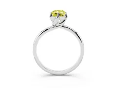 Fancy Yellow Emerald Cut Diamond Solitaire Engagement Ring Set in Platinum with Classic Plain Band