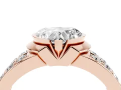 Heart Cut Diamond Wide Channel Set Band Ring Set in Rose gold with Bezel Setting