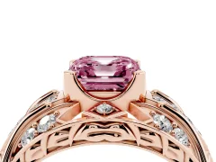 Fancy Pink Asscher Cut Diamond Art Deco Ring Set in Rose gold with Pavé Split Shank