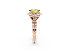 Fancy Yellow Oval Cut Diamond Solitaire Ring Set in Rose gold with Hidden Halo and Pavé Band