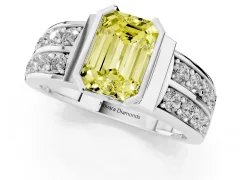 Fancy Yellow Emerald Cut Diamond Wide Channel Set Band Ring Set in Silver with Bezel Setting