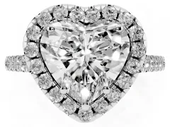 Heart Cut Diamond Pavé Halo Engagement Ring Set in White gold with Pavé Band and Prong Setting